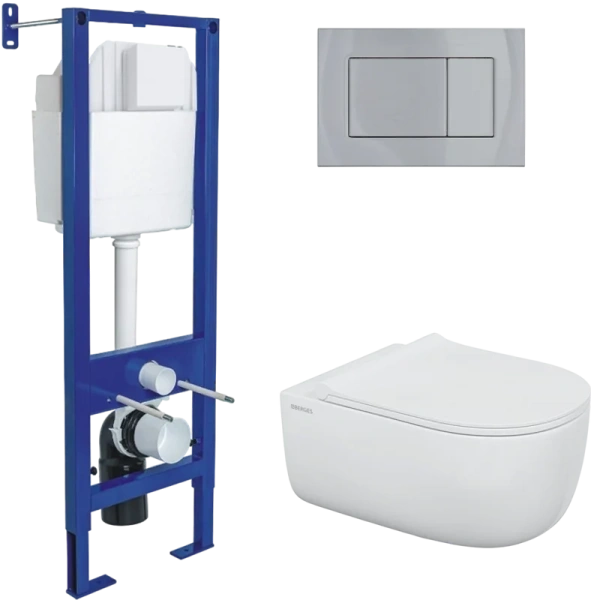 Унитаз с инсталляцией Berges Ego XL клавиша хром глянец - фото 1