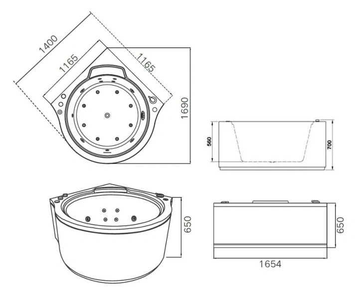Акриловая ванна Gemy G9251 K, с гидромассажем, маленькие, глубокие - фото 5