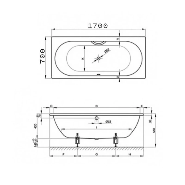 Ванна стальная Bette Starlet 1730-000, 170 х 70 см, с шумоизоляцией, белая - фото 2