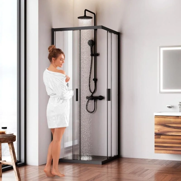 Душевой уголок Am.Pm Gem 80x80 см профиль черный - фото 4