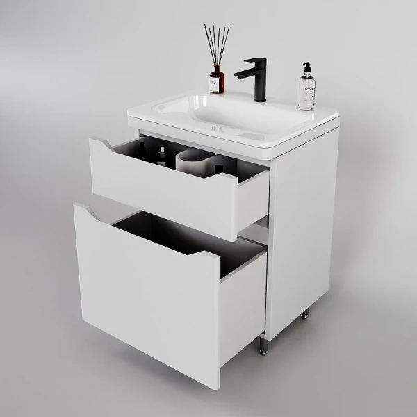 Тумба под раковину напольная Style Line Марелла Люкс Plus 60 см белый матовый антискрейтч, недорогo, комплект (набор) - фото 8
