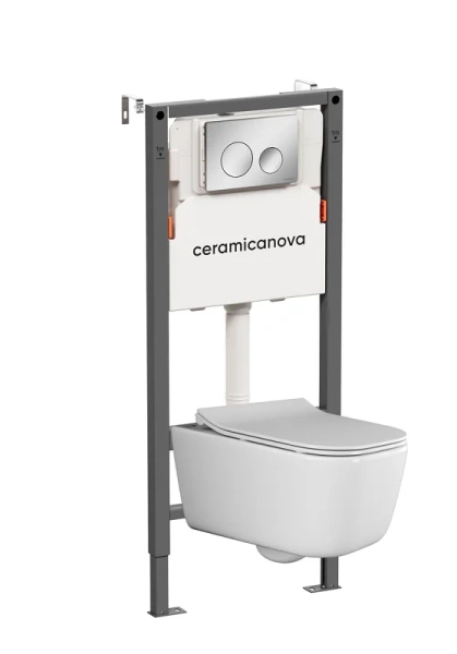 Унитаз с инсталляцией Ceramica Nova New Day кнопка хром - фото 1