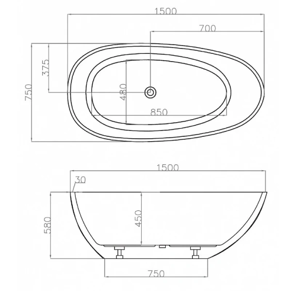 Акриловая ванна Abber 150х75 см овальная - фото 2