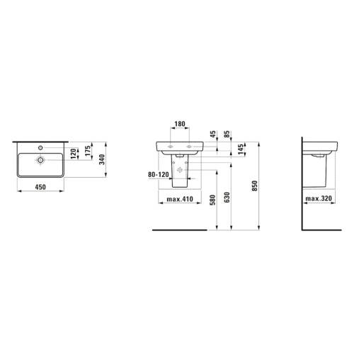 Раковина Laufen Pro S 45 см без отверстия для смесителя с отверстием перелива - фото 2