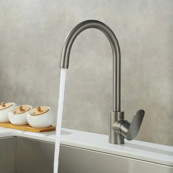 Смеситель для кухни Акватек Ника оружейная сталь, высокие, округлая форма - фото 5