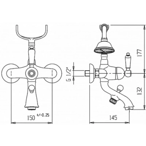Смеситель для ванны и душа Caprigo Adria-Uno 02-011-crm, цвет хром, ручка белая - фото 2