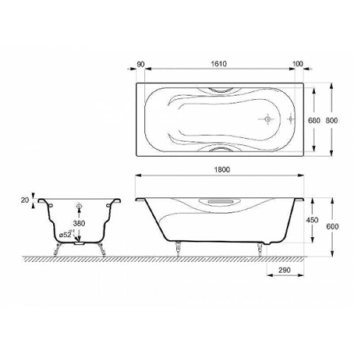 Ванна чугунная Delice Malibu DLR230610-AS 180x80 пристенная - фото 2