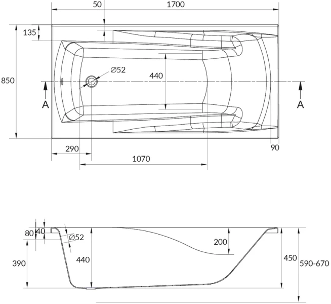 Ванна акриловая Cersanit Zen 170x85 см приставная, без гидромассажа, недорогие, большие - фото 5