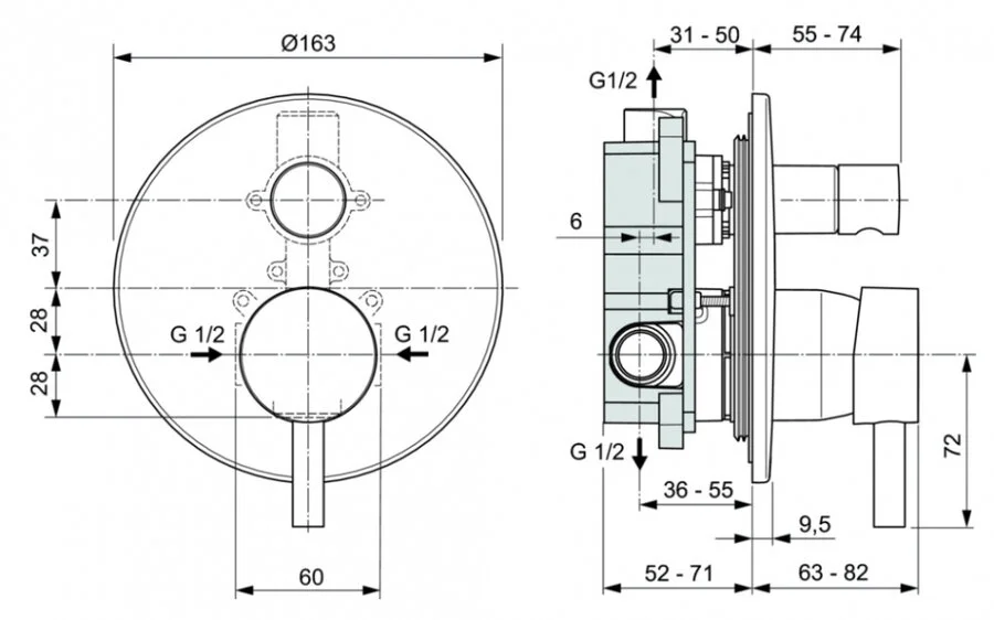 Смеситель для душа Ideal Standard Ceraline A6939 с внутренней частью - фото 2