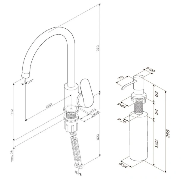 Смеситель для кухни AM.PM Like F8007D с универсальным диспенсером - фото 2