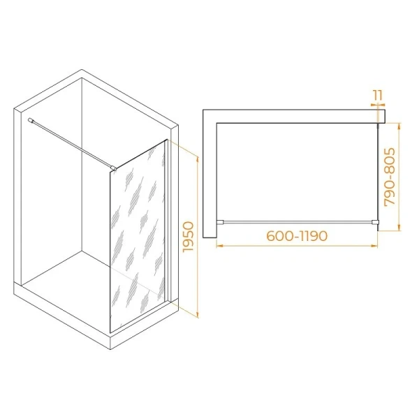 Душевая перегородка RGW Walk In WA-002B 80 см профиль черный стекло серое - фото 2