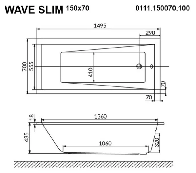 Ванна гидромассажная Whitecross Wave Slim 150 x 70 см, LINE NANO, хром, белый, 0111.150070.100.LINENANO.CR - фото 3