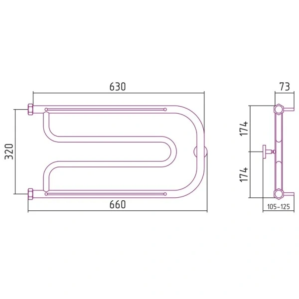 Полотенцесушитель водяной Сунержа Гусли 65х32 см без покрытия, современные, hi-tech - фото 2