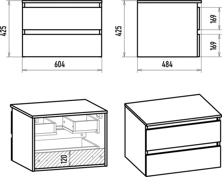 Тумба под раковину подвесная Brevita Dakota 60 см дуб галифакс олово, черный кварц - фото 3
