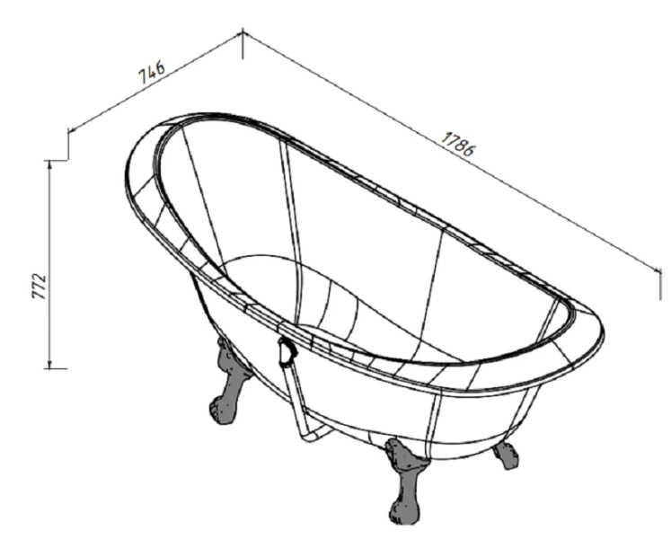 Ванна из искусственного камня Belux Ромео ВР-1750, 4810924267900, 175 x 75 см, черный - фото 2