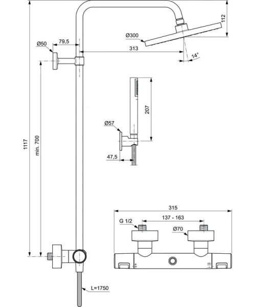 Душевая стойка Ideal Standard Ceratherm T25 с термостатическим смесителем - фото 2