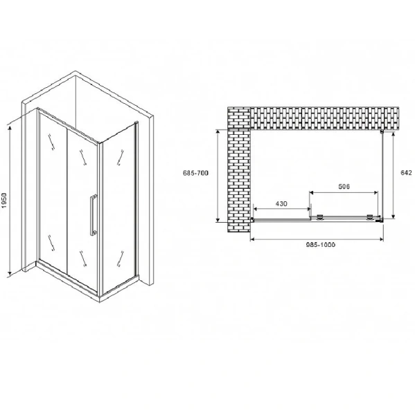 Душевой уголок Abber Schwarzer Diamant 100x70 см профиль хром, прямоугольные - фото 2