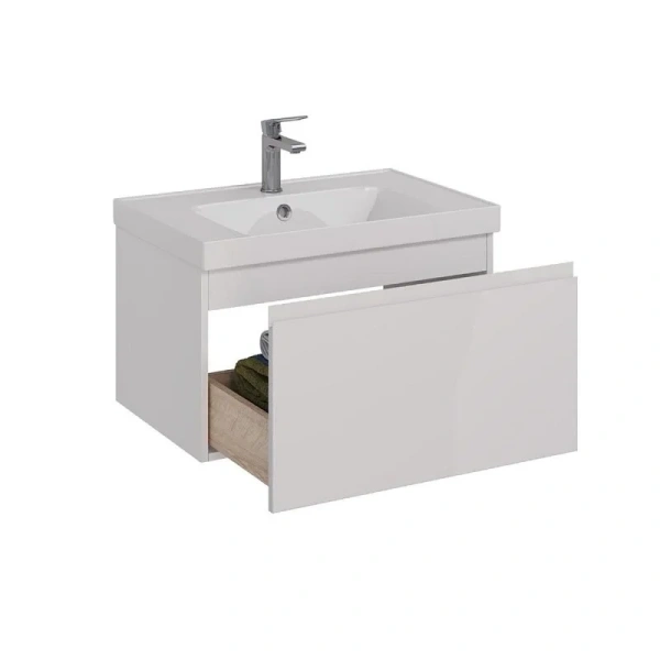 Тумба под раковину подвесная Lemark Veon Mini 70 см белый глянец, моноблок - фото 5