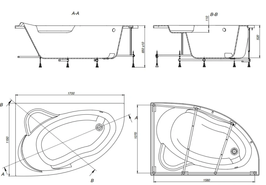 Монтажный комплект Roca Luna 170x115 см к акриловой ванне, в наличии - фото 2