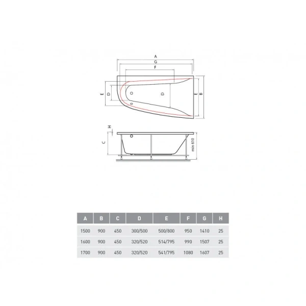 Ванна акриловая Vayer Boomerang 150.090.045.1, 150 х 90 см - фото 2