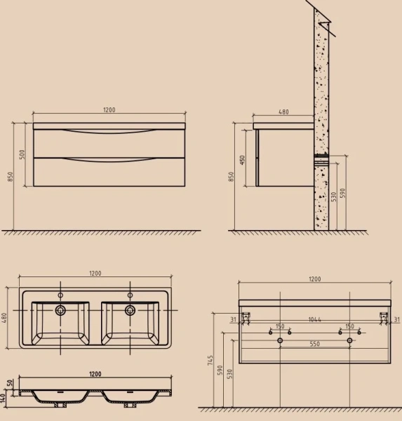 Тумба под раковину подвесная BelBagno Ancona-N 120 см rovere moro - фото 2