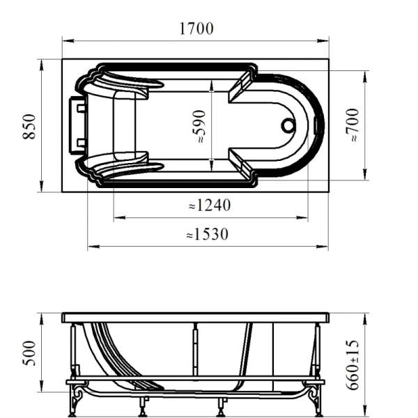 Ванна акриловая Радомир Анабель 4-01-2-0-1-417, 170 х 85 см, рама-подставка на декоративных ножках, подголовник, белая - фото 2