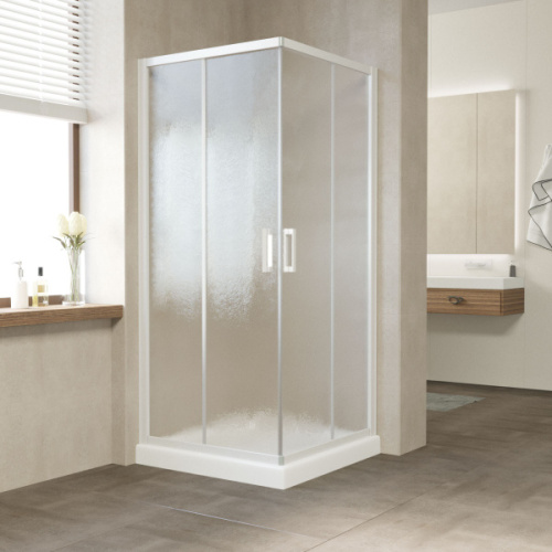 Душевой уголок профиль черный глянцевый стекло шиншилла Vegas-glass - фото 1