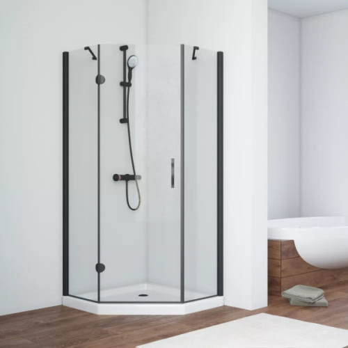 Душевой уголок профиль черный глянцевый стекло шиншилла Vegas-glass - фото 1