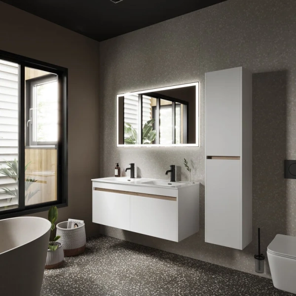 Тумба с раковиной подвесная Sancos Smart SM120-2W 120 см МДФ, моноблок - фото 5