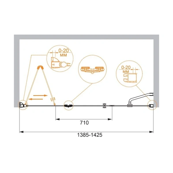 Душевая дверь в нишу Cezares Elena 140 см с прозрачным стеклом, современные, hi-tech - фото 2