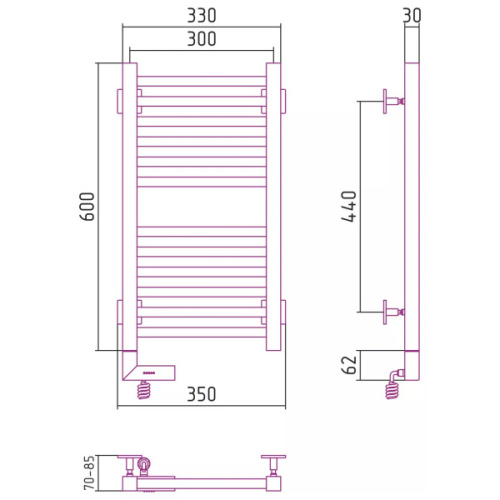 Полотенцесушитель электрический Сунержа Модус 2.0 30x60 см левый без покрытия - фото 2