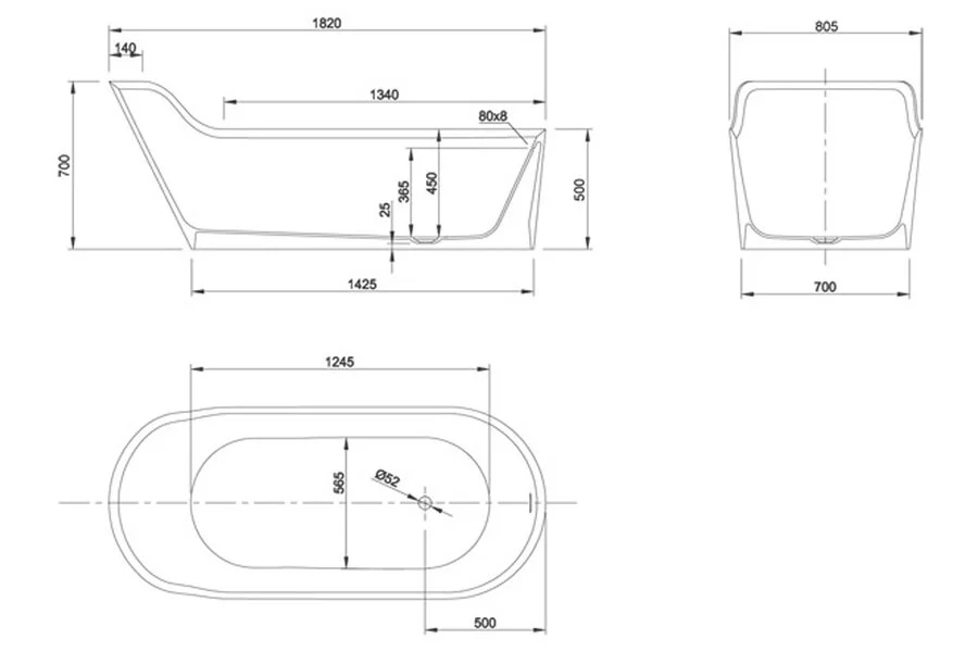 Ванна Knief Pearl отдельностоящая овальная 182 x 81 x 50 см, белый - фото 2