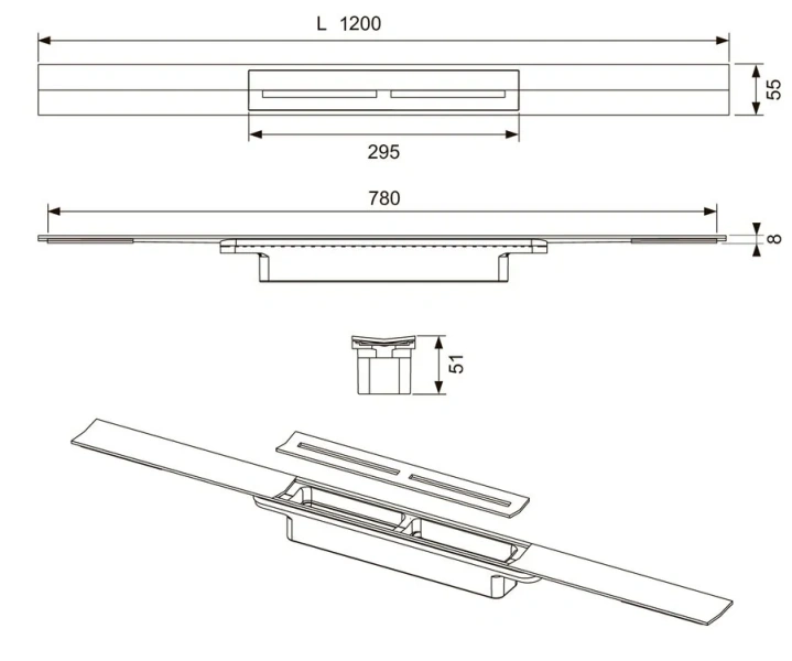 Профиль для душа Tece TECEdrainprofile 120 см сатин - фото 3