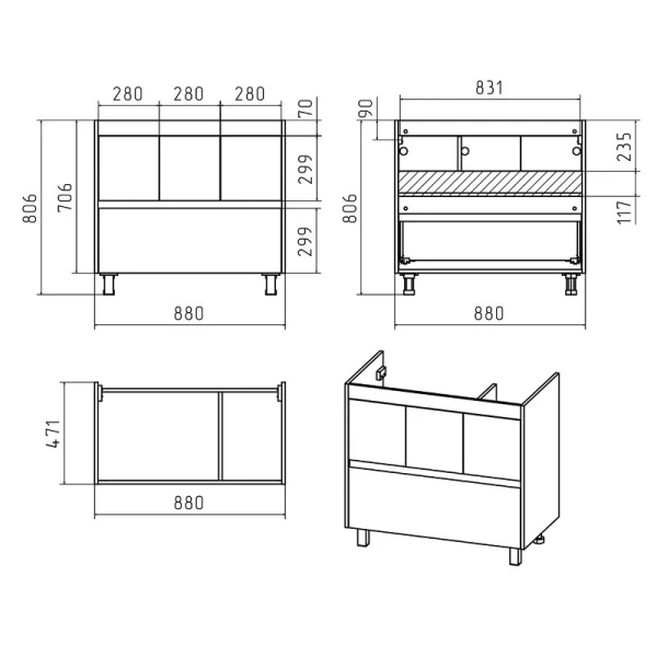 Тумба под раковину напольная Misty Алиса 90 см белая - фото 2