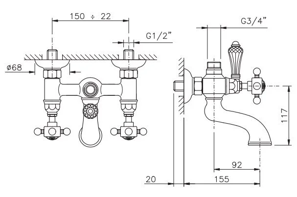Смеситель для ванны, хром, Nicolazzi D.Anglaises, классические, ретро - фото 3