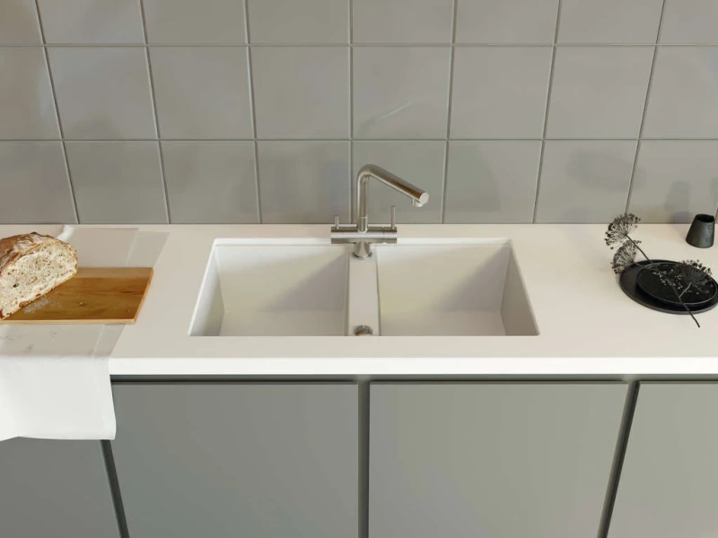 Мойка для кухни Omoikiri Kitagawa 83-2-U-WH 83 см белый, из искусственного гранита - фото 3