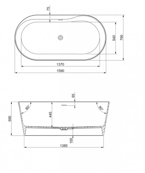 Ванна каменная Roca Raina 159 х 79 см 248466000, литой мрамор Stonex, овальная, белая, отдельностоящие - фото 6
