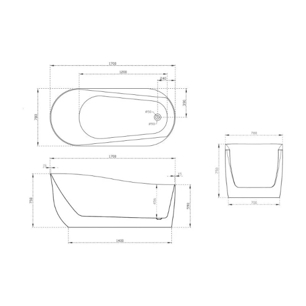 Ванна акриловая Abber 170x78 см белая, овальные - фото 5
