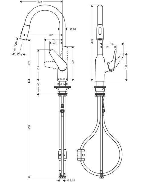 Смеситель для кухни Hansgrohe Focus M42 с вытяжным душем, для кухни - фото 2