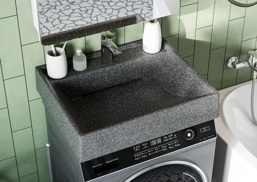 Раковина над стиральной машиной Акватон Рейн 60 см графит, из мрамора - фото 7