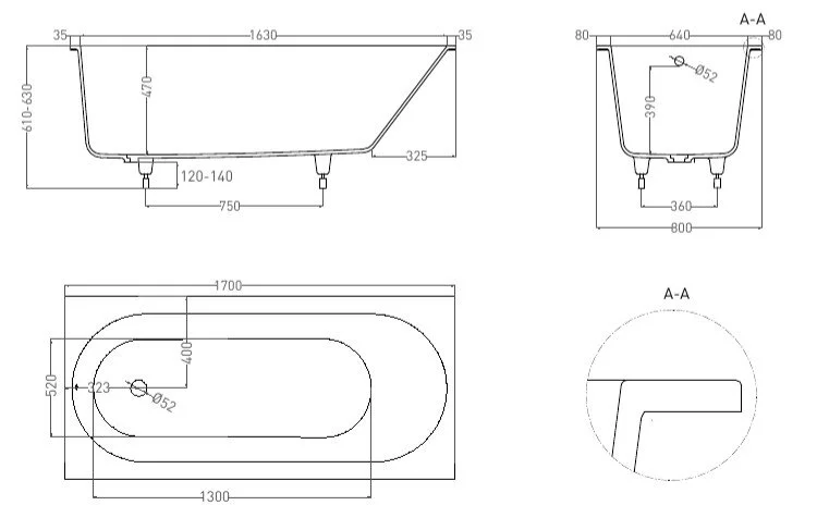 Ванна из искусственного камня Salini Ornella 170x80 см белый глянцевый, 170x80 см - фото 4