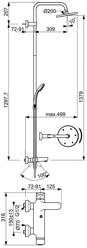 Душевая стойка Ideal Standard IdealRain Eco хром со смесителем - фото 2