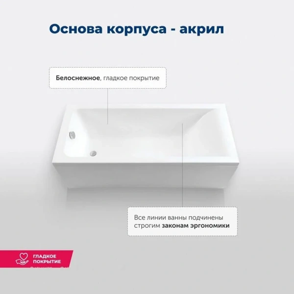 Ванна акриловая Aquanet Bright 180 x 75 см, с каркасом, цвет белый, 00347766, в наличии - фото 10