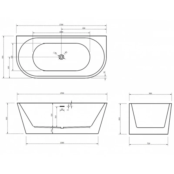 Акриловая ванна Abber 170х80 см черная матовая, акриловые - фото 2