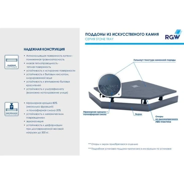 Душевой поддон RGW Stone Tray ST/T-G 100х100 см трапеция графит - фото 4