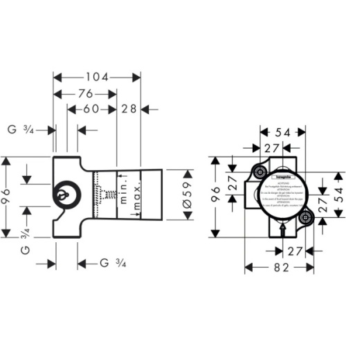 Скрытая часть запорно-переключющего вентиля Hansgrohe Trio на 2 потребителя - фото 2