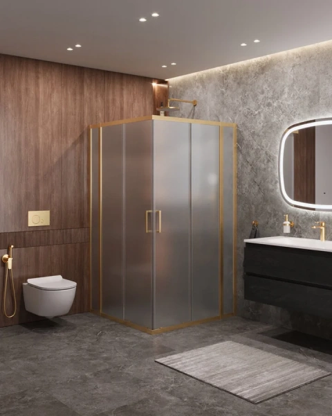 Душевой уголок Cezares Molveno 110х110 стекло рифленое профиль золото - фото 3