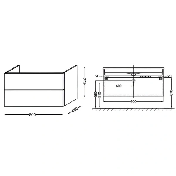 Тумба с раковиной подвесная Jacob Delafon Vox EB2078-R1 80 см с ящиками, по запросу, нет в наличии - фото 2