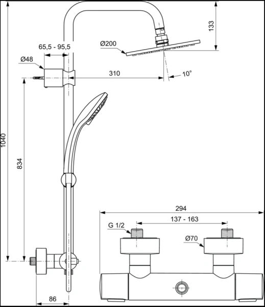 Душевая стойка Ideal Standard IdealRain Soft с термостатом - фото 2