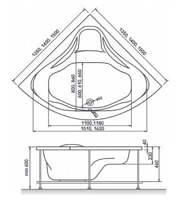 Ванна акриловая Relisan Mira 150 х 150 см, современныe, hi-tech - фото 3